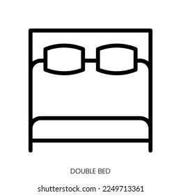 double bed icon. Line Art Style Design Isolated On White Background