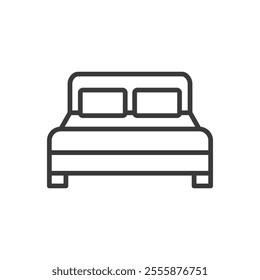 Double bed, icon in line design. Bed, double, bedroom, mattress, furniture, sleeping, cozy on white background vector. Double bed editable stroke icon