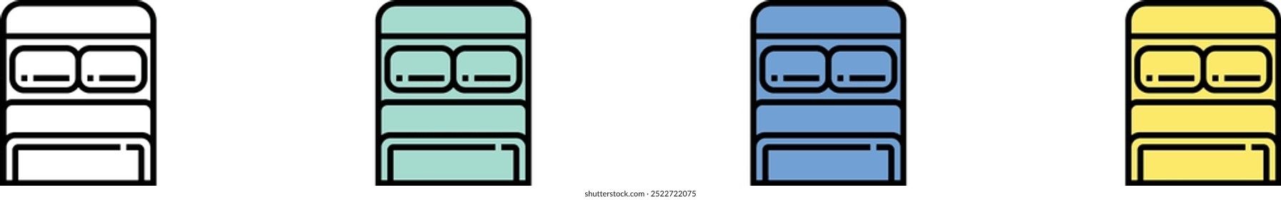 double bed icon. Outline, Green, Blue and Yellow Style Design Isolated On White Background