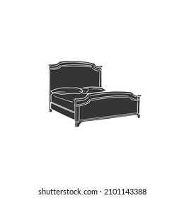 Double Bed Icon Silhouette Illustration. Furniture Comfort Rest Vector Graphic Pictogram Symbol Clip Art. Doodle Sketch Black Sign.