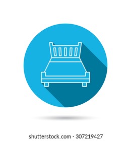 Double bed icon. Sleep symbol. Blue flat circle button with shadow. Vector