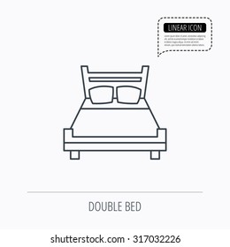 Double bed icon. Sleep symbol. Linear outline icon. Speech bubble of dotted line. Vector