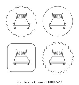 Double bed icon. Sleep symbol. Flat circle, star and emblem buttons. Labels design. Vector