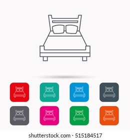 Double bed icon. Sleep symbol. Linear icons in squares on white background. Flat web symbols. Vector