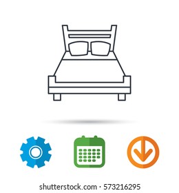 Double bed icon. Sleep symbol. Calendar, cogwheel and download arrow signs. Colored flat web icons. Vector