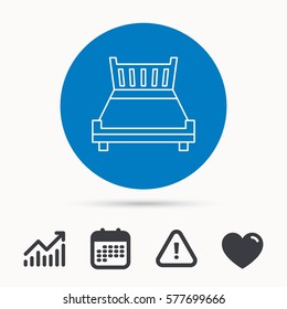 Double bed icon. Sleep symbol. Calendar, attention sign and growth chart. Button with web icon. Vector