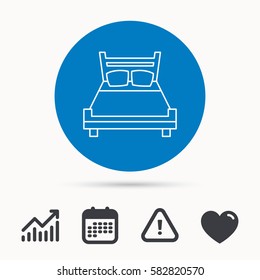 Double bed icon. Sleep symbol. Calendar, attention sign and growth chart. Button with web icon. Vector