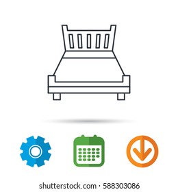 Double bed icon. Sleep symbol. Calendar, cogwheel and download arrow signs. Colored flat web icons. Vector