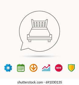 Double bed icon. Sleep symbol. Calendar, Graph chart and Cogwheel signs. Download and Shield web icons. Vector
