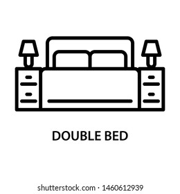 Double bed icon. Stroke outline style. Vector. Isolate on white background.