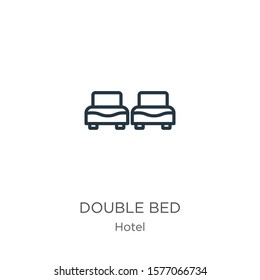 Double bed icon. Thin linear double bed outline icon isolated on white background from accommodation collection. Line vector sign, symbol for web and mobile