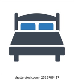 Icono de cama doble. Vector y glifo