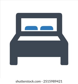 Ícone de cama de casal. Vetor e glifo