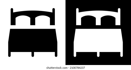 Double Bed. Icon in White and Black Version.