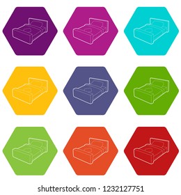 Double bed icons 9 set coloful isolated on white for web