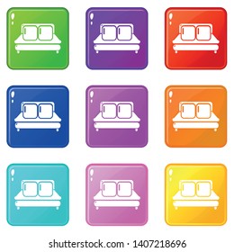 Double bed icons set 9 color collection isolated on white for any design