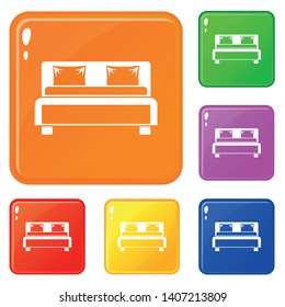 Double bed icons set collection vector 6 color isolated on white background