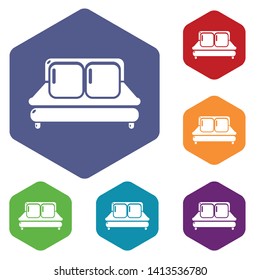 Double bed icons vector colorful hexahedron set collection isolated on white