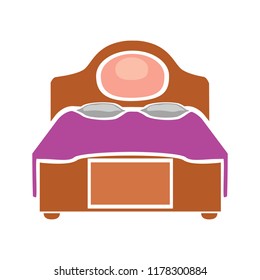 Double Bed Illustration - Vector King Bed Symbol. Hotel Icon