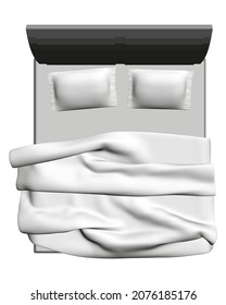 La cama doble está aislada en un fondo blanco. Vista desde arriba. 3 D. Ilustración del vector