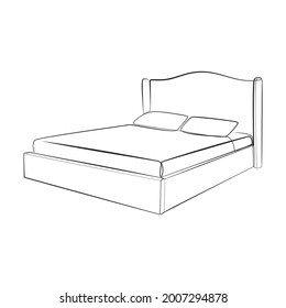 Double bed line drawing on white isolated background