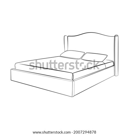 Double bed line drawing on white isolated background
