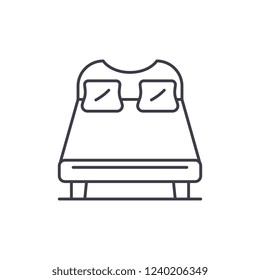 Double bed line icon concept. Double bed vector linear illustration, symbol, sign