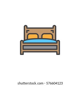 Double bed line icon, filled outline vector sign, linear colorful pictogram isolated on white. Symbol, logo illustration