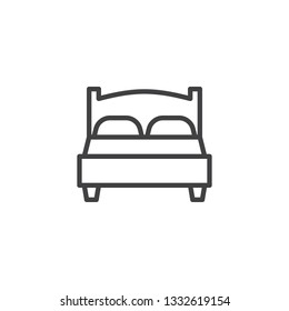 Double bed line icon. linear style sign for mobile concept and web design. Double hotel room outline vector icon. Travel symbol, logo illustration. Pixel perfect vector graphics