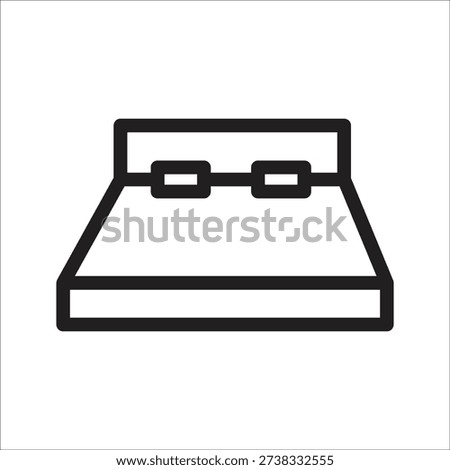 Double bed line icon. Minimalist hotel bedroom furniture vector symbol for interior design, accommodation, and home furniture apps.