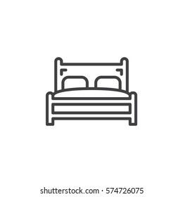 Double bed line icon, outline vector sign, linear pictogram isolated on white. Symbol, logo illustration