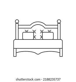 Double bed line icon. Vector symbol in retro style on white background.