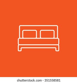 Double bed line icon for web, mobile and infographics. Vector white icon isolated on red background.