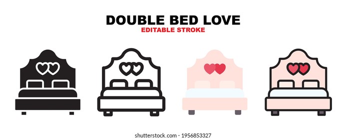 Double Bed Love icon set with different styles. Icons designed in filled, outline, flat, glyph and line colored. Editable stroke and pixel perfect. Can be used for web, mobile, ui and more.