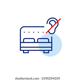 Double bed and no ear symbol. Silent mode, quiet hotel environment, no voice control or sound alerts for appliances. Ultra quiet performance for indoor comfort. Pixel perfect, editable stroke vector i