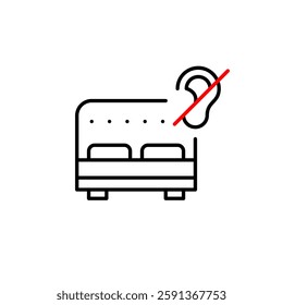 Double bed and no ear symbol. Silent mode, quiet hotel environment, no voice control or sound alerts for appliances. Ultra quiet performance for indoor comfort. Pixel perfect, editable stroke vector i