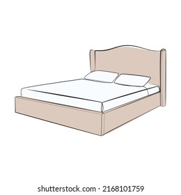 Double bed one line drawing on white isolated background