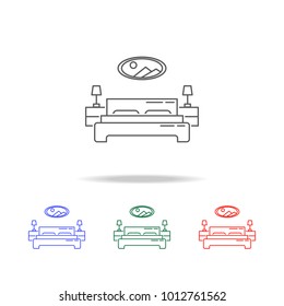 Double bed with painting icon. Element of furniture and household multi colored icons for mobile concept and web app. Thin line icon for website design and mobile app. Premium icon on white background