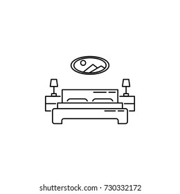 Double bed with painting icon on white background