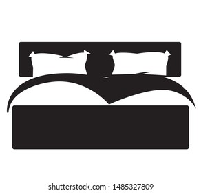 Double bed with pillows. Bed icon. Vector illustration.