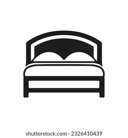 Double bed with pillows icon. Vector. Flat design.