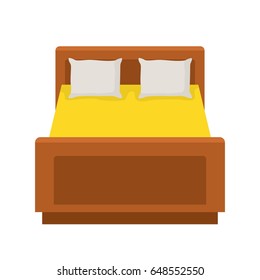 Double bed with a pillows and sheet isolated on white background. Vector Illustration
