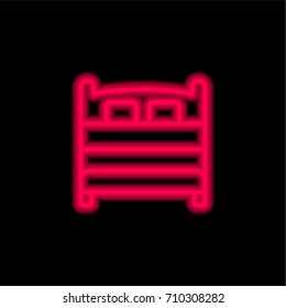 Double bed red glowing neon ui ux icon. Glowing sign logo vector