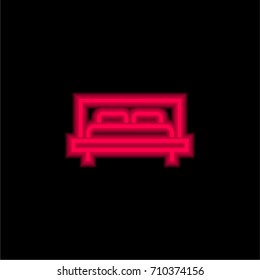 Double bed red glowing neon ui ux icon. Glowing sign logo vector