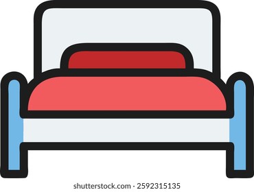 Double bed for rest and a pillow. Bedroom furniture and interior theme color-filled icon isolated design vector illustration for your website, mobile, presentation, and logo design. 