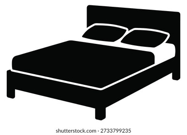 Silhueta de cama de casal com travesseiros e cobertor. Ícone de mobília para o interior do quarto. Símbolo de descanso, sono e conforto