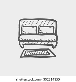 Double bed sketch icon for web and mobile. Hand drawn vector dark grey icon on light grey background.