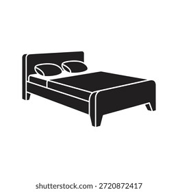 Vector de glifo sólido del símbolo del sueño de la cama doble para los muebles del dormitorio principal y el lugar cómodo del descanso del alojamiento de la habitación de hotel