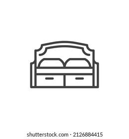 Double Bed with Storage line icon. linear style sign for mobile concept and web design. Bed with drawer outline vector icon. Symbol, logo illustration. Vector graphics