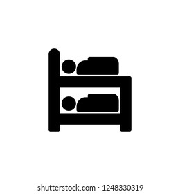 Double bed, two people sleeping in hotel bedroom. Vector icon in solid/glyph style